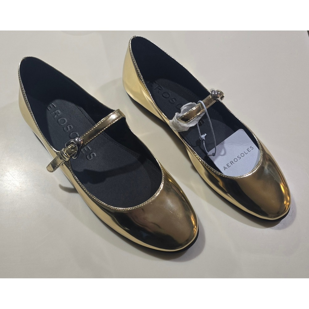 Aerosoles Women Gold Metallic Mary Jane Flats Ortholite Comfort Shoes Size 8 - Picture 2 of 7